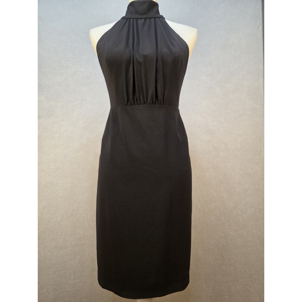 Halston Heritage Black Halter Dress Open Back Strappy Sheath Cocktail LBD Sz 4